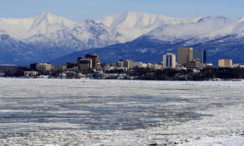 Anchorage skyline, viewed from Bootleggers Cove