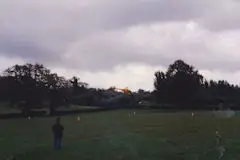 r/c heli being flown in overcost sky